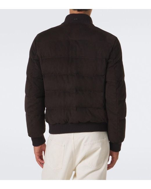 Fedeli Black Padded Suede Bomber Jacket for men