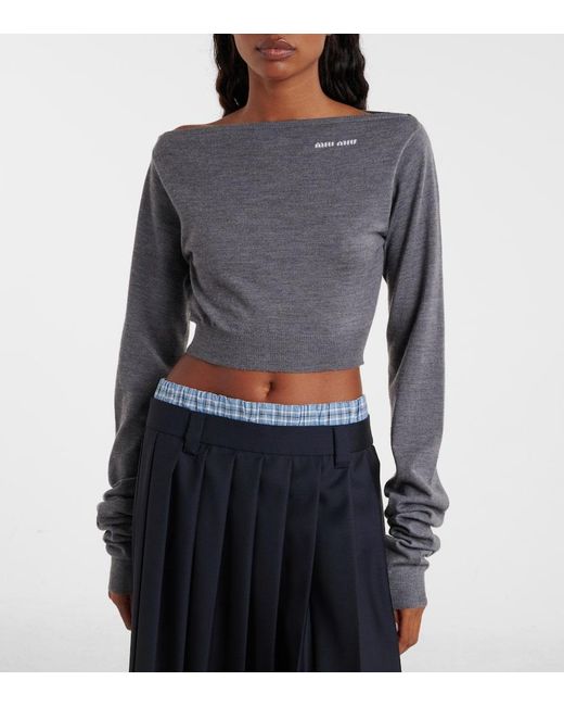 Miu Miu Gray Cropped-Pullover Aus Wolle
