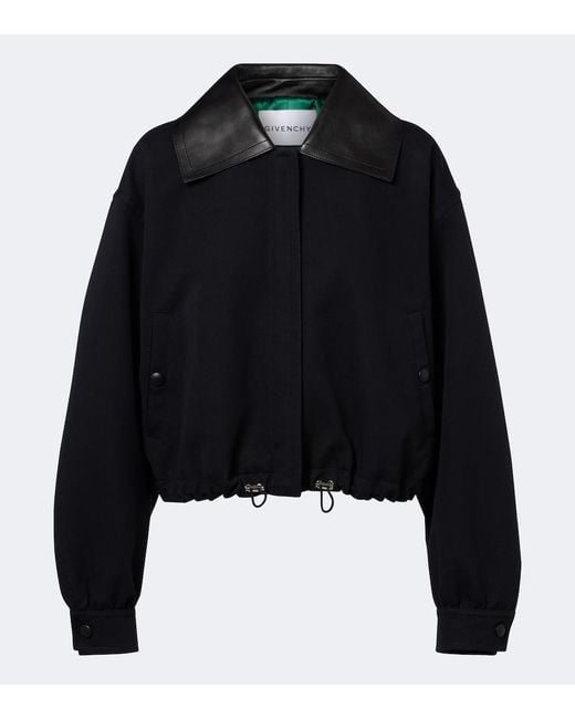 Givenchy Black Leather-Trimmed Cotton And Wool Jacket