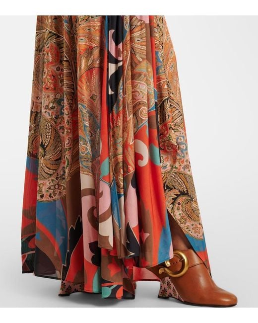 Etro Red Paisley Draped Gown