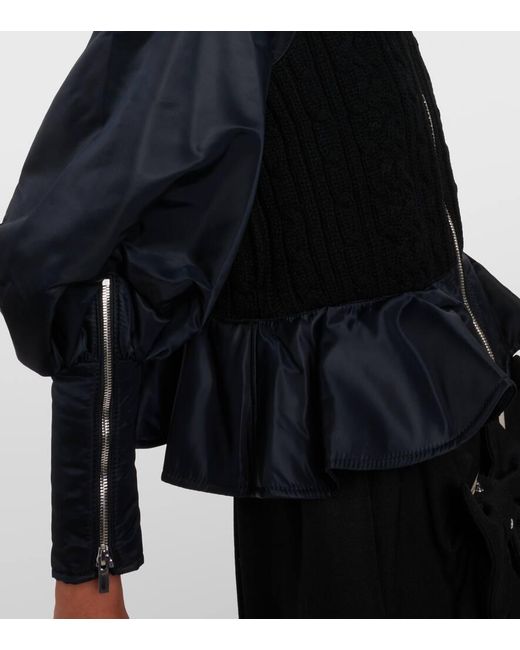 Noir Kei Ninomiya Black Peplum Wool And Technical Bomber Jacket