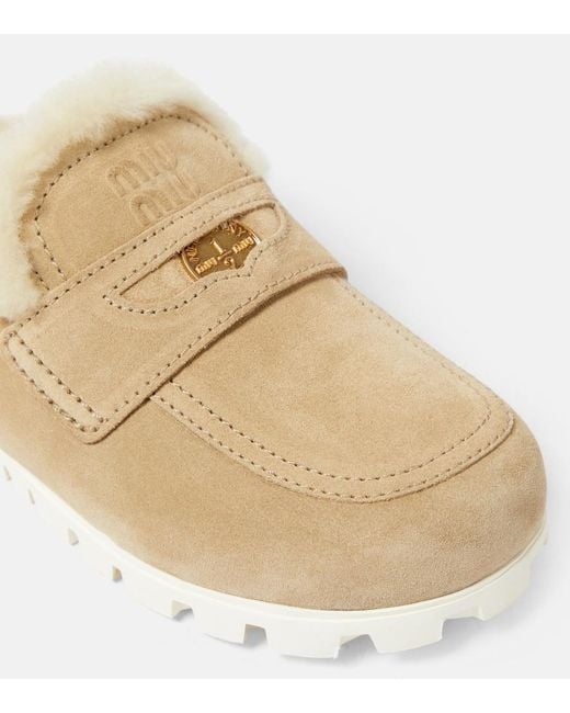 Miu Miu Natural Shearling-Lined Suede Slippers
