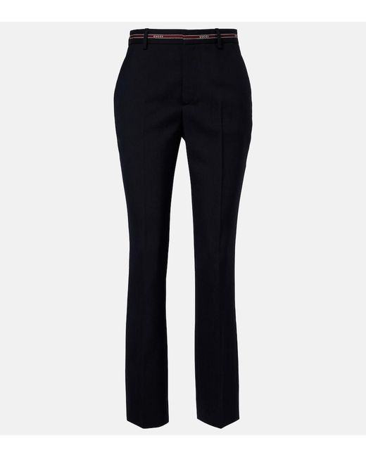 Gucci Blue Logo Wool Straight Pants