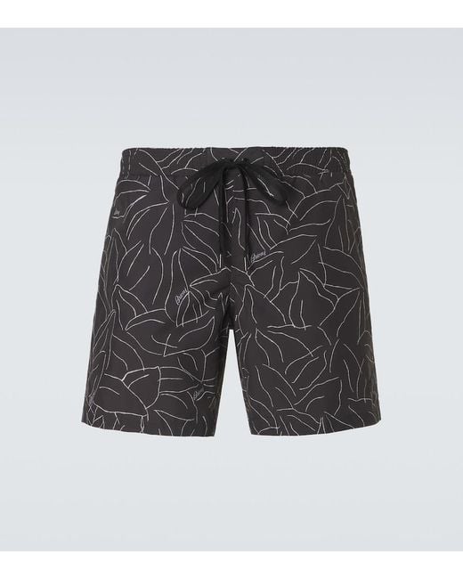 Brioni Gray Printed Swim Trunks for men