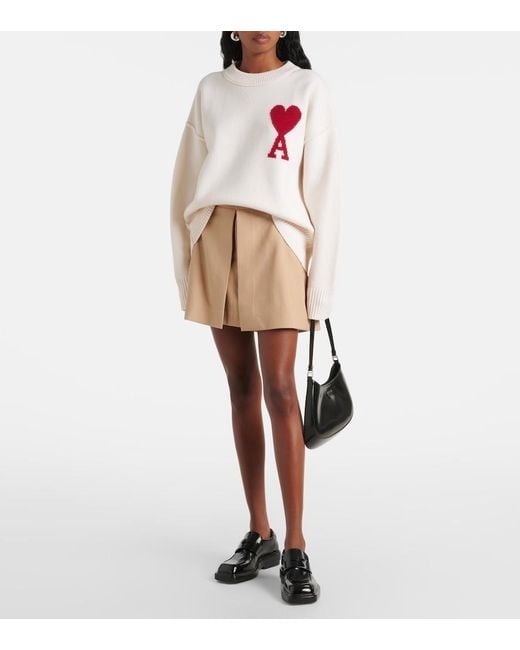 AMI Natural Wool Gabardine Miniskirt