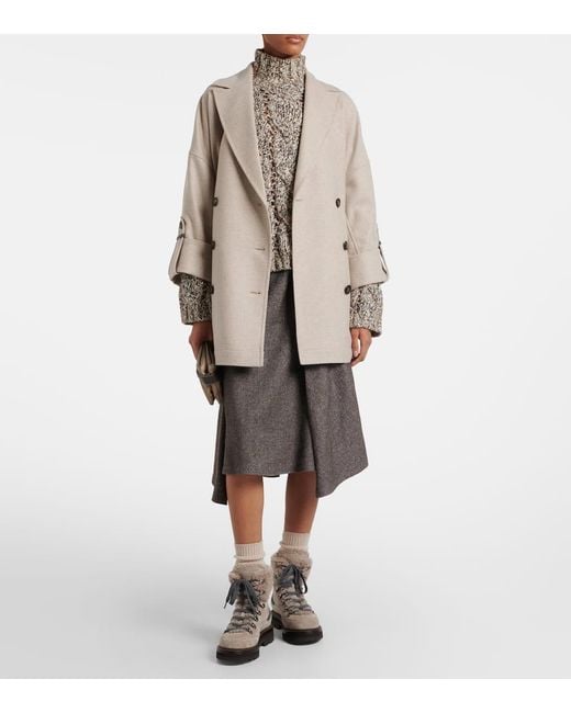 Brunello Cucinelli Gray Shearling-Lined Suede Lace-Up Boots