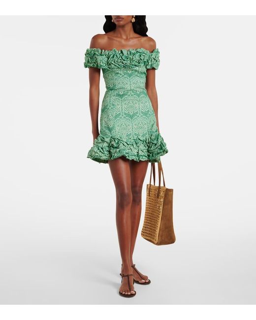 Vestido Corto Jardin De Popelin De Algodon Agua Bendita de color Green