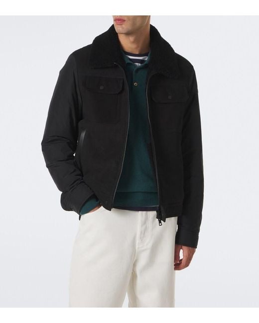 Moncler Black Shearling-Trimmed Suede Down Jacket for men
