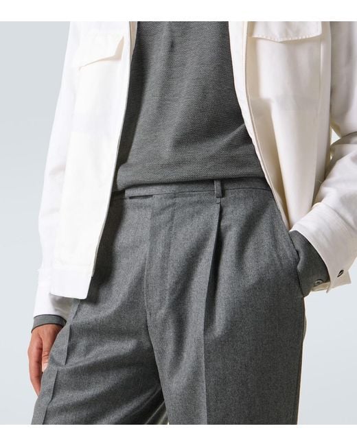 Zegna Gray Wool Flannel Straight Pants for men