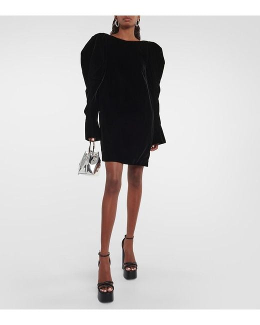 Nina Ricci Black Puff-Sleeve Velvet Minidress