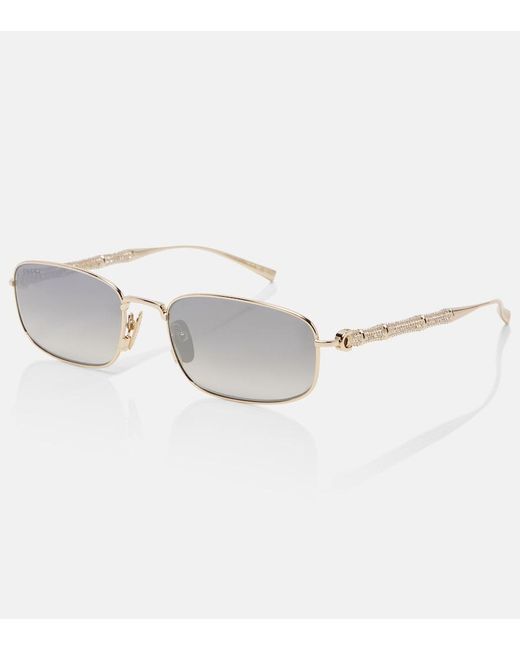 Gucci Gray Bamboo Crystal-Embellished Rectangular Sunglasses