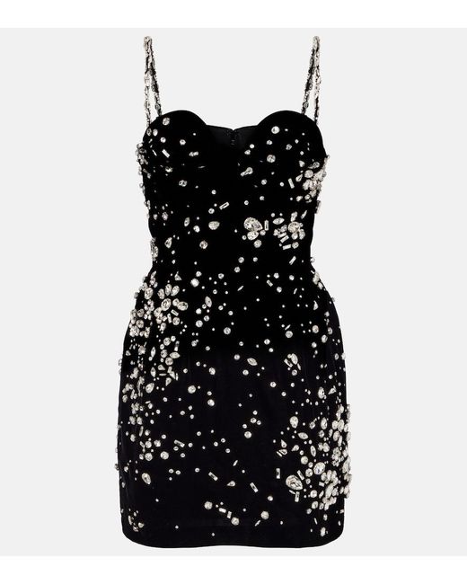 Oscar de la Renta Black Crystal-Embellished Minidress