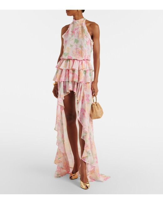 Bananhot Pink Malena Floral Ruffled Asymmetric Maxi Dress