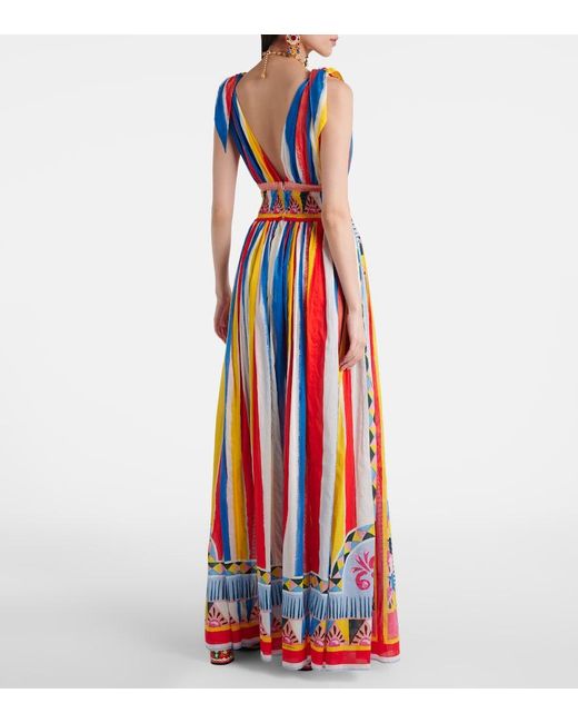 Dolce & Gabbana Blue Striped Cotton Maxi Dress