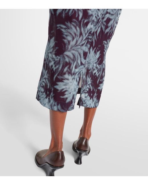 Dries Van Noten Blue Printed Chiffon Midi Skirt