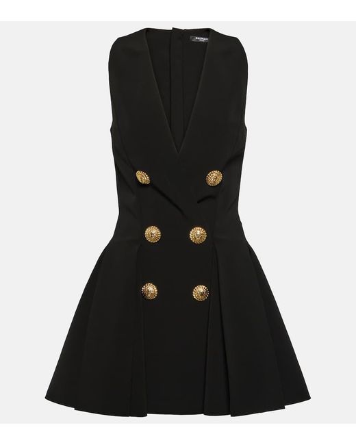 Vestido corto de crepe plisado Balmain de color Black