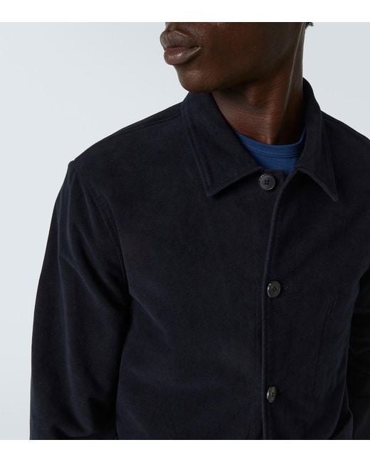 Sunspel Blue Cotton Moleskin Overshirt for men