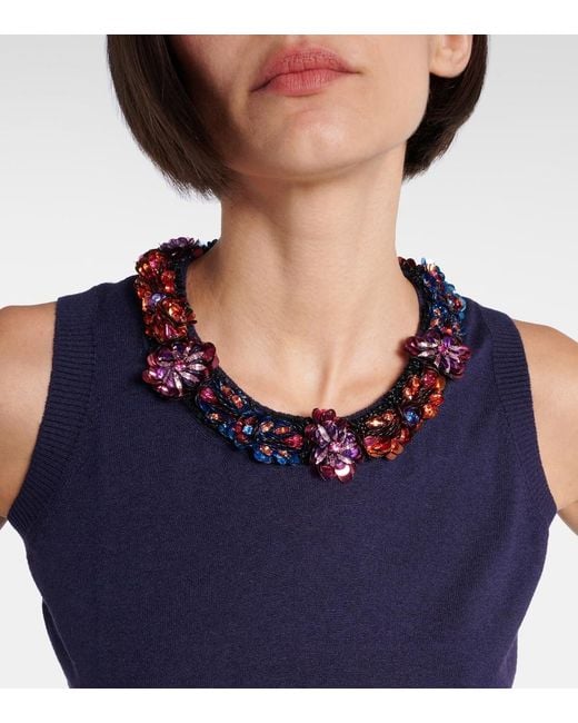 Etro Blue Embellished Silk And Cashmere Top