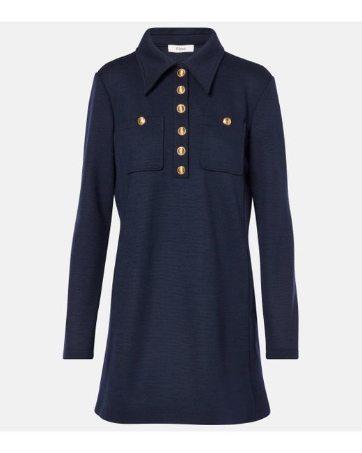 Chloé Blue Knitted Wool Shirt Dress