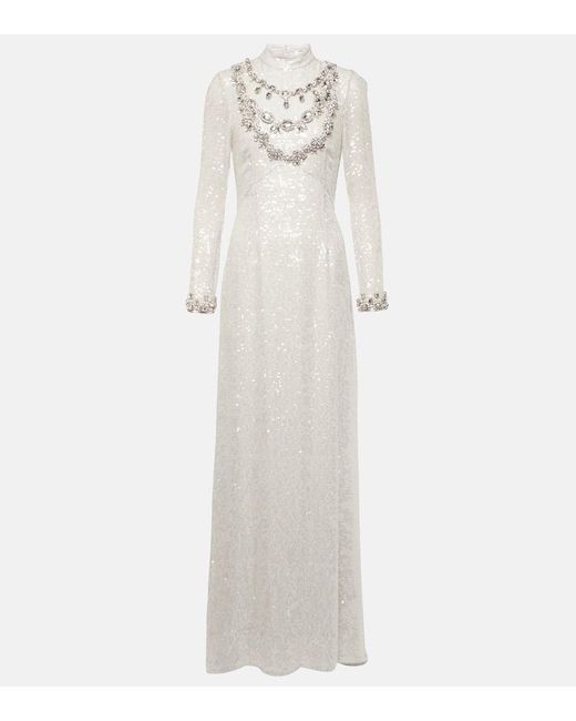 Erdem White Sequined Gown