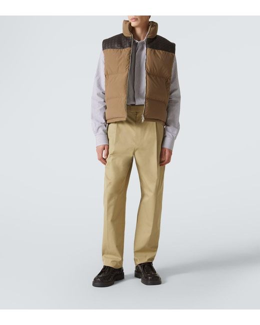 Bottega Veneta Brown Intrecciato Leather-Panelled Quilted Cotton Down Gilet for men