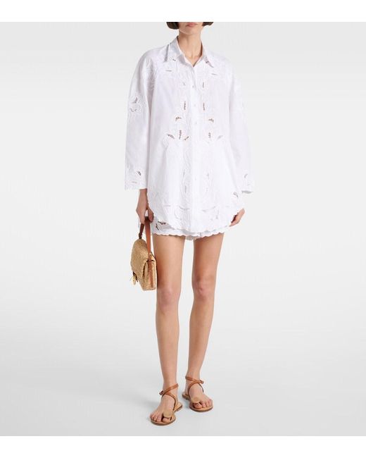 Juliet Dunn White Broderie Anglaise Cotton Poplin Shirt