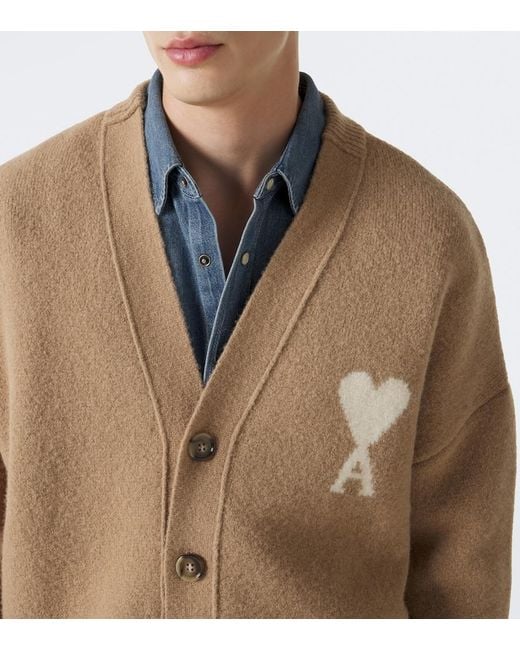 AMI Natural Ami De Cour Wool-Blend Cardigan for men