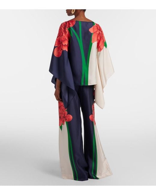 LaDoubleJ Blue Floral Silk Palazzo Pants