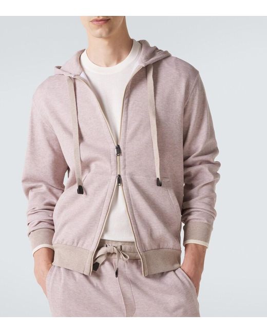 Brioni Pink Cotton-Blend Zip-Up Hoodie for men