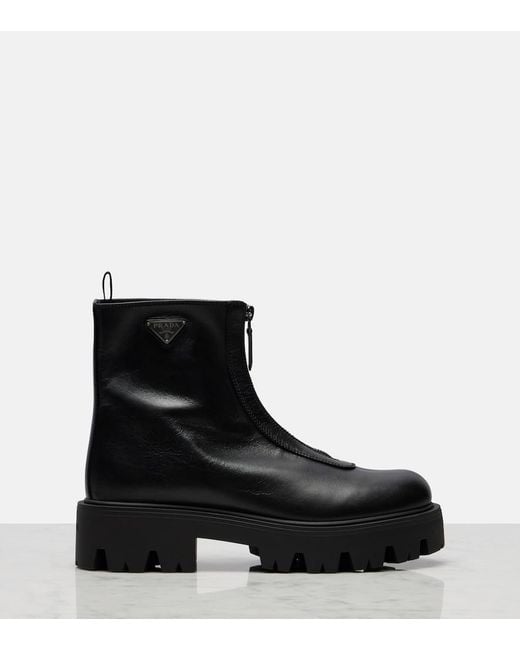 Prada Black Ankle Boots Aus Leder