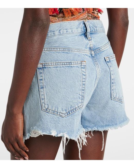 FRAME Blue The Hang Mid-Rise Denim Shorts