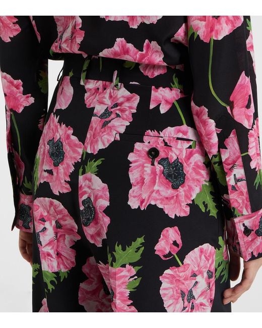 Stella McCartney Red Poppy Floral Wide-Leg Pants