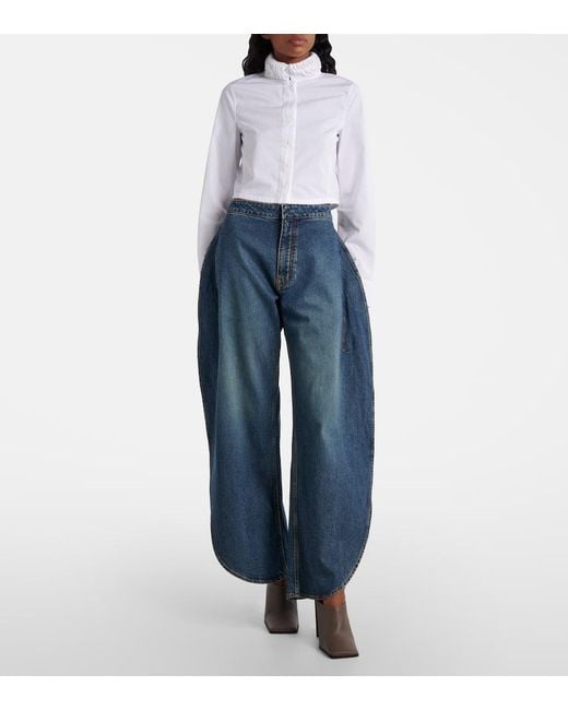 Alaïa Blue Mid-Rise Barrel-Leg Jeans