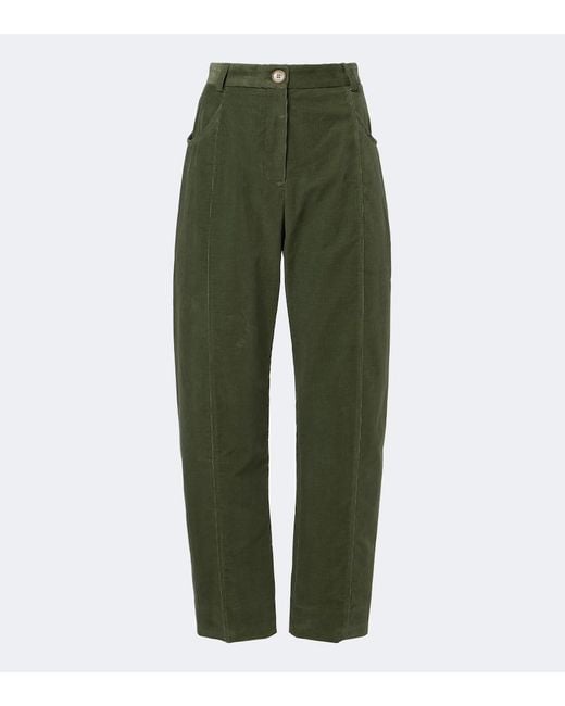 Blazé Milano Green Sorraia Cotton Corduroy Barrel-Leg Pants