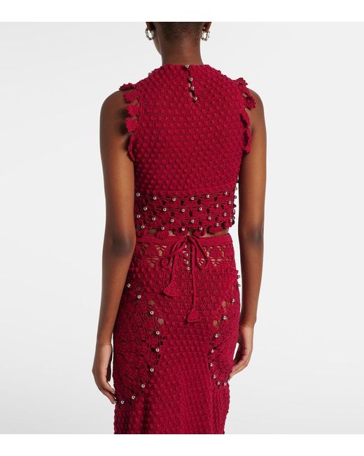Rabanne Red Embellished Crochet Cotton Top
