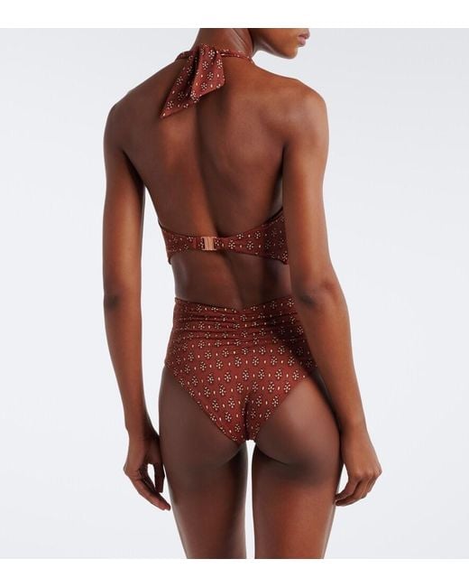 Johanna Ortiz White Gathered Printed Bikini Bottom