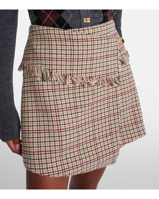 Ganni Natural Checked Wool-blend Wrap Skirt