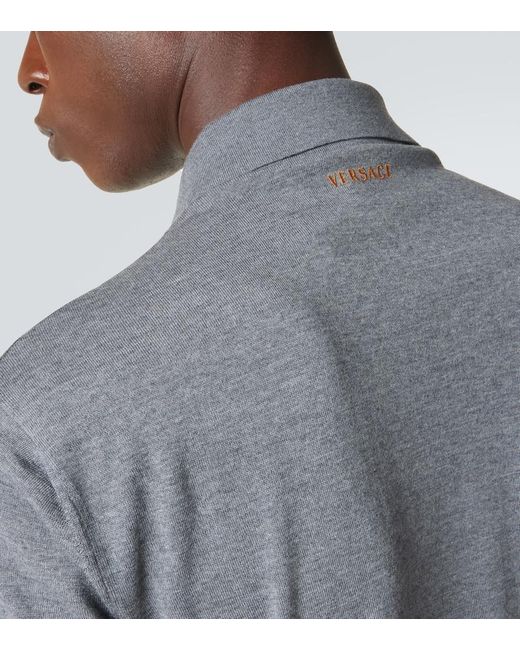 Versace Gray Intarsia Virgin Wool Polo Sweater for men