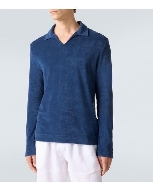 Fedeli Blue Cotton Terry Polo Sweater for men