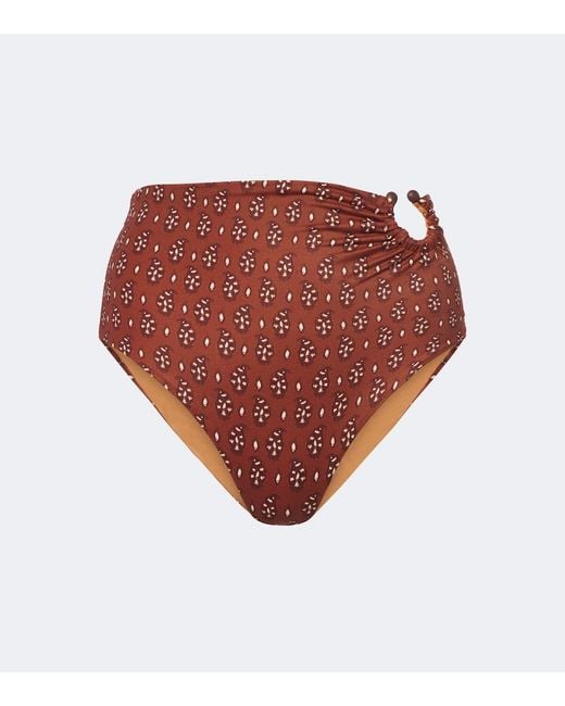Johanna Ortiz White Gathered Printed Bikini Bottom