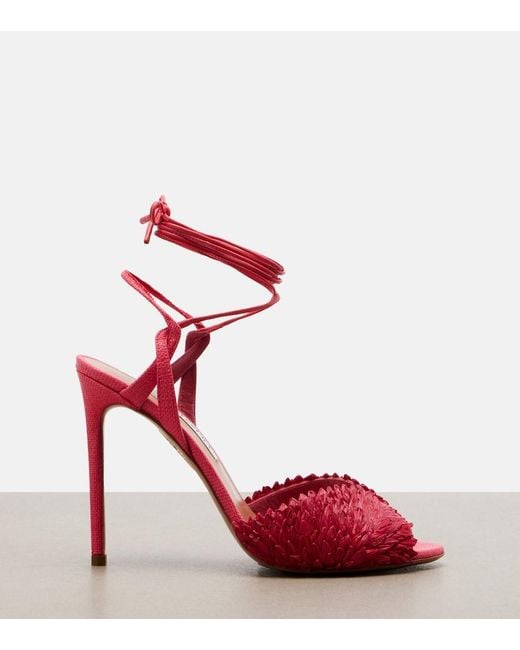 Aquazzura Red Rio Flirt Raffia Sandals