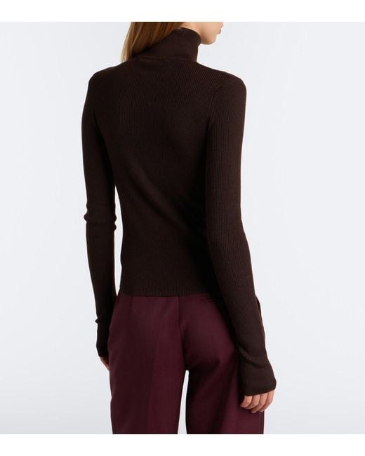 Frankie Shop Black Sade Ribbed-Knit Wool And Silk Half-Zip Sweater
