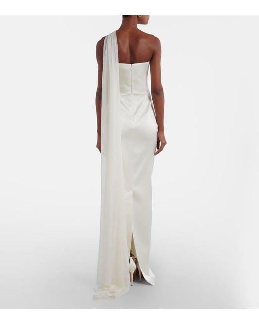 The New Arrivals Ilkyaz Ozel White Julietta Scarf-Detail Silk Gown