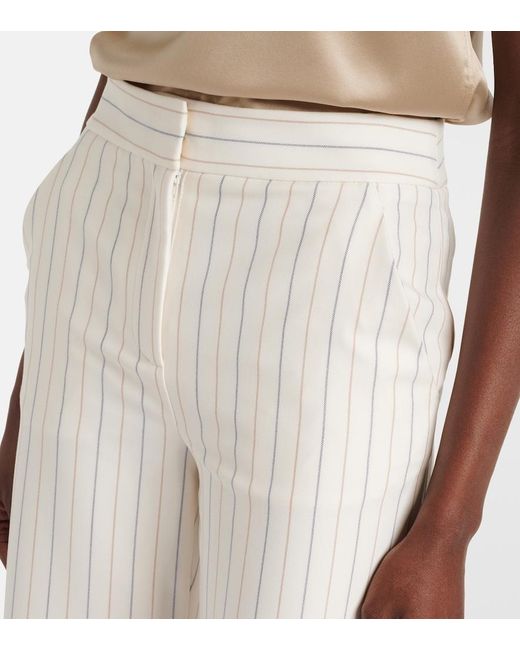 Veronica Beard White Brixton Striped Wide-Leg Pants