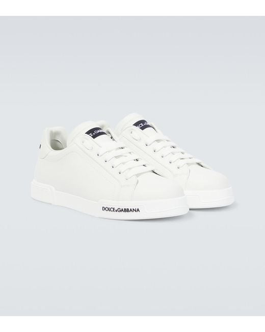 Dolce & Gabbana White Leather Sneakers With Lateral Logo Patch for men