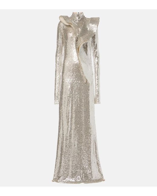 Maticevski White Orbital Ruffled Sequined Gown