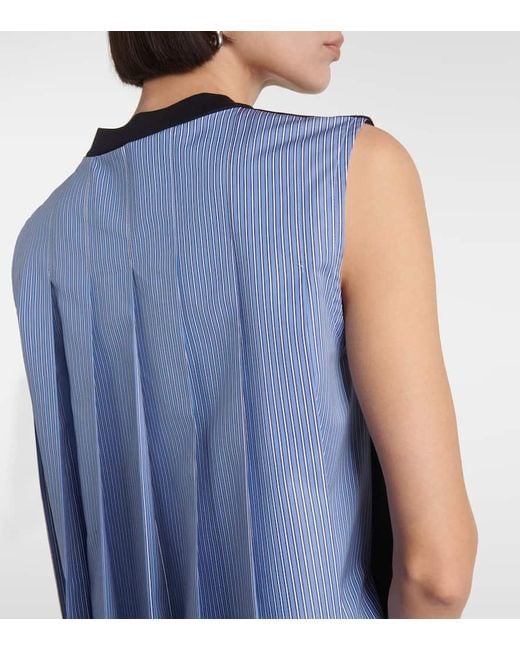 Sacai Blue Striped Cotton Poplin And Jersey Minidress