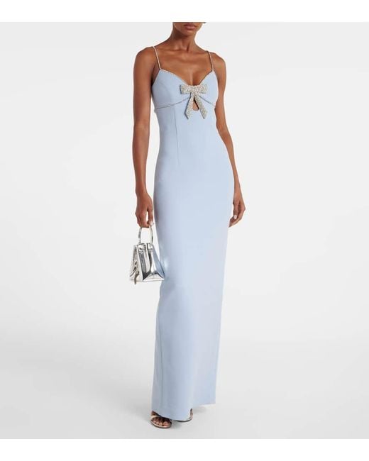 Rebecca Vallance Blue Bow-Detail Embellished Crepe Gown