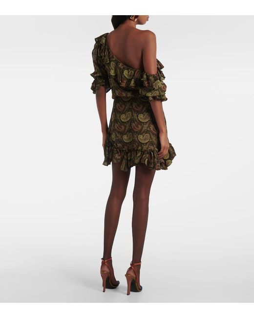 Saint Laurent Green Ruffled One-Shoulder Minidress
