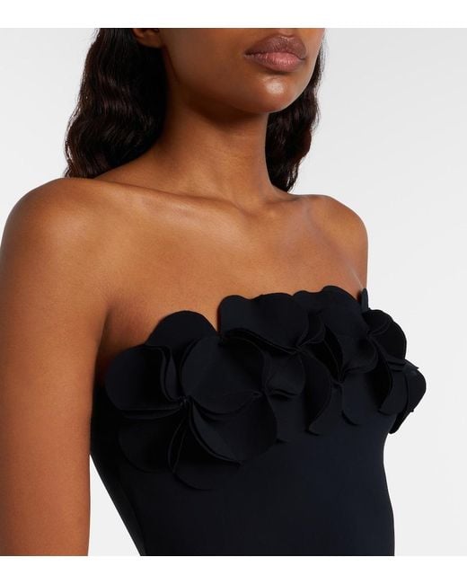 Karla Colletto Black Tess Floral-Applique Swimsuit
